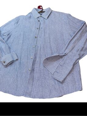 Cezani Blue White Button Dress Shirt Cotton Long Sleeves Men’s 2XL, No Pockets